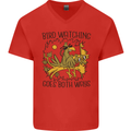 Bird Watching Goes Both Ways Funny Mens V-Neck Cotton T-Shirt Red