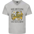 Bird Watching Goes Both Ways Funny Mens V-Neck Cotton T-Shirt Sports Grey
