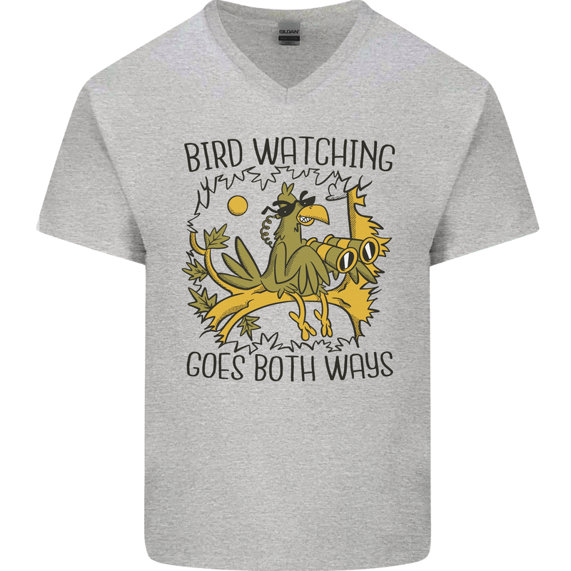 Bird Watching Goes Both Ways Funny Mens V-Neck Cotton T-Shirt Sports Grey