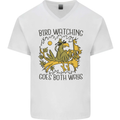 Bird Watching Goes Both Ways Funny Mens V-Neck Cotton T-Shirt White