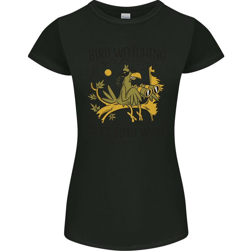 Bird Watching Goes Both Ways Funny Womens Petite Cut T-Shirt Black
