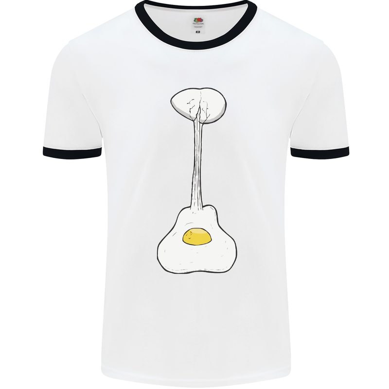 Funny Egg Guitar Acoustic Electric Bass Mens White Ringer T-Shirt White/Black