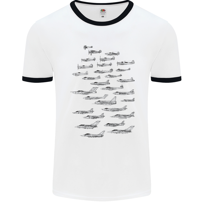 British RAF Fighters Royal Air Force Planes Mens White Ringer T-Shirt White/Black