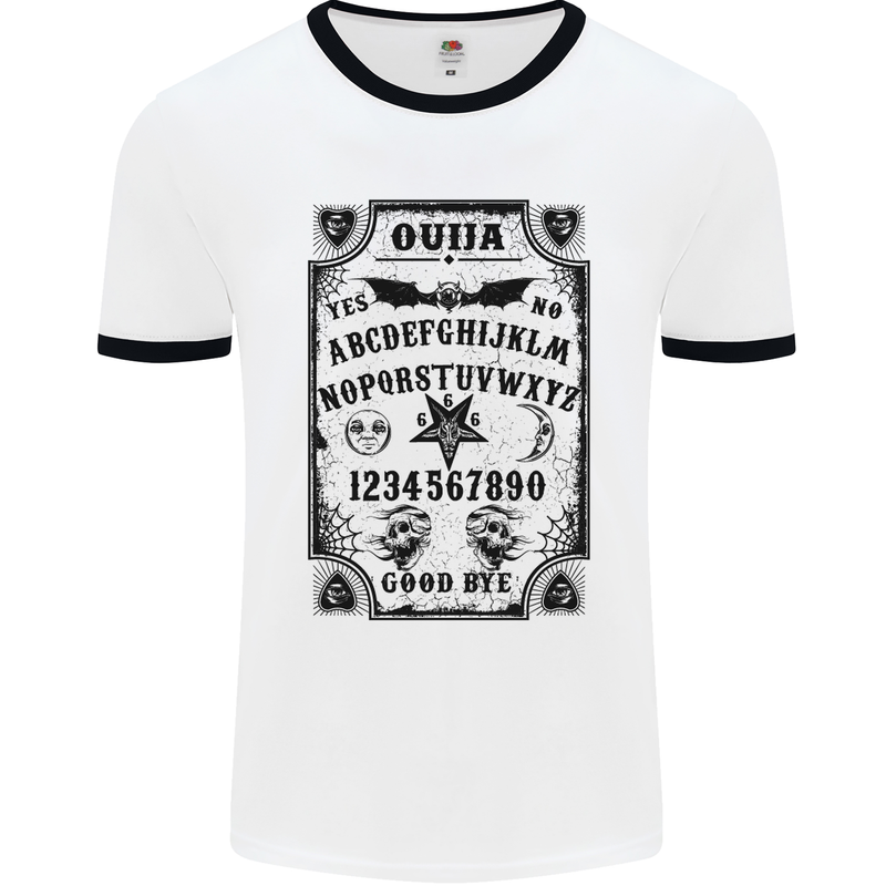 Ouija Board Voodoo Demons Spirits Halloween Mens White Ringer T-Shirt White/Black