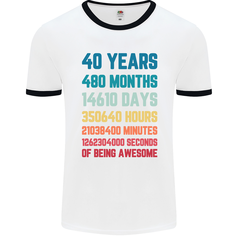 40th Birthday 40 Year Old Mens White Ringer T-Shirt White/Black