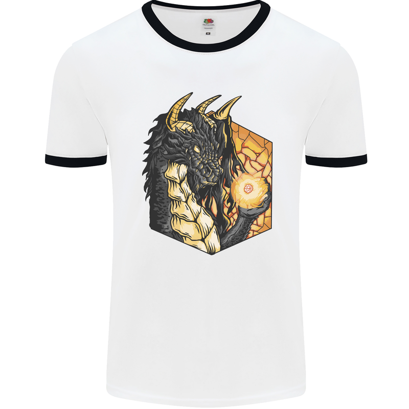 Dragon Dice RPG Role Playing Games Fantasy Mens White Ringer T-Shirt White/Black