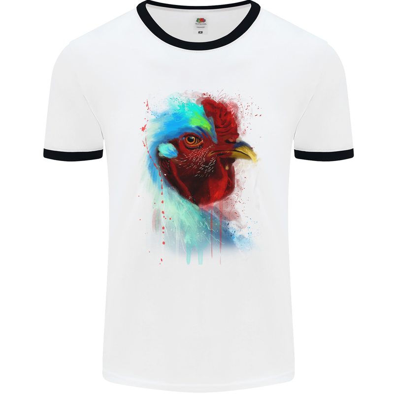 A Chicken Watercolour Mens White Ringer T-Shirt White/Black