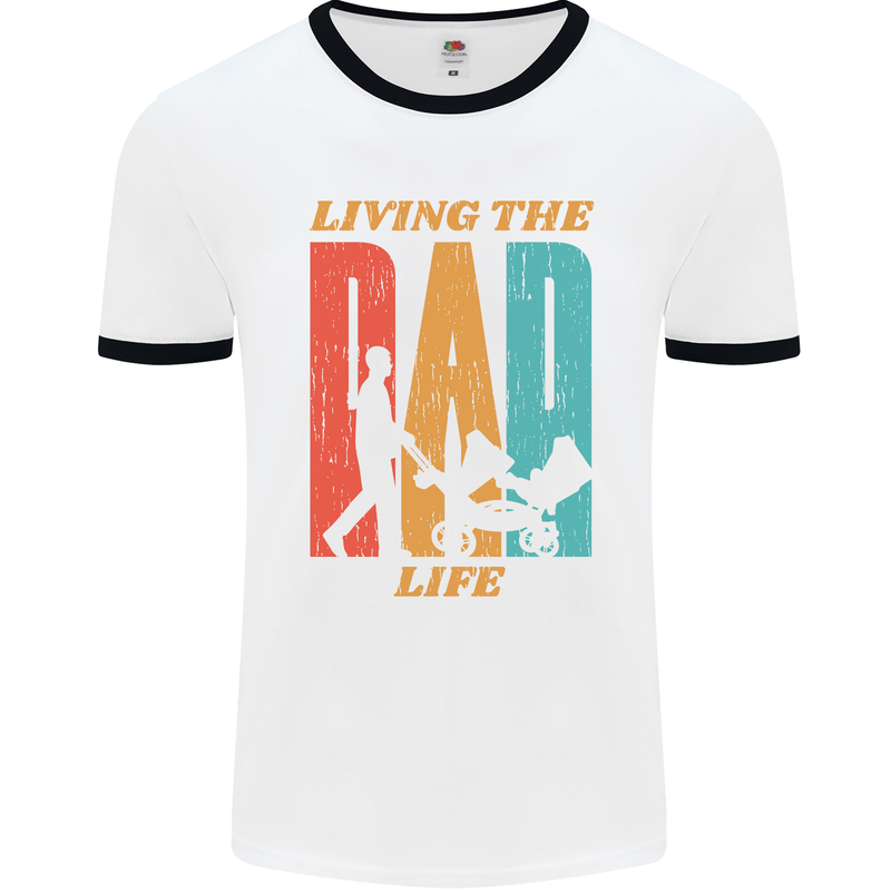 Fathers Day Living the Dad Life Twins Funny Mens White Ringer T-Shirt White/Black