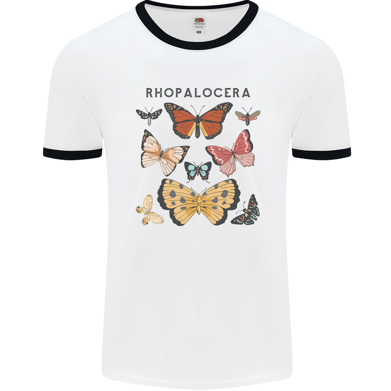 Rhopalocera Butterfies Butterfly Mens White Ringer T-Shirt White/Black