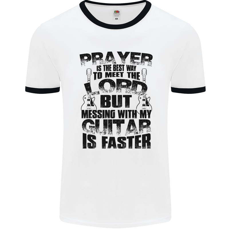 Funny Guitar Slogan Mens Ringer T-Shirt White/Black