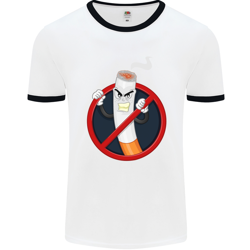 No Smoking Give Up Anti Smoker Mens White Ringer T-Shirt White/Black