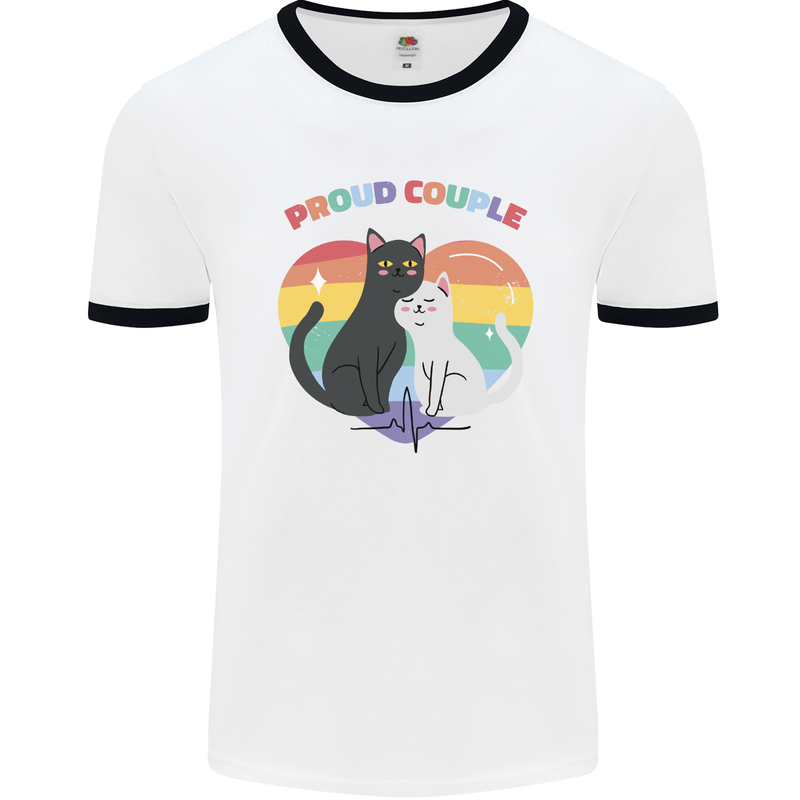 LGBT Proud Couple Funny Gay Cats Mens White Ringer T-Shirt White/Black