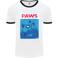 Paws Funny Cat and Goldfish Parody Mens White Ringer T-Shirt White/Black