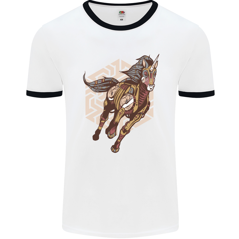 Steampunk Unicorn Mens White Ringer T-Shirt White/Black