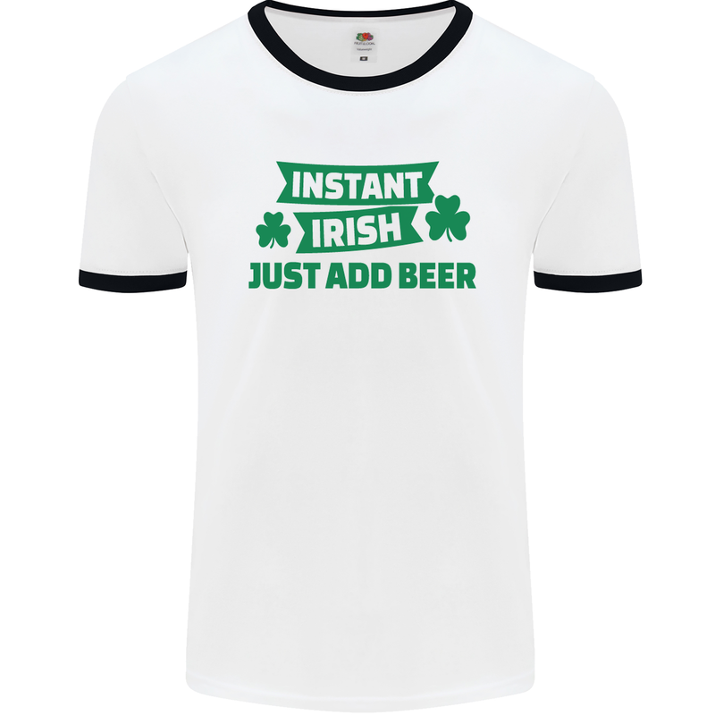 Instant Irish Add Beer St. Patrick's Day Mens White Ringer T-Shirt White/Black