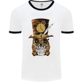 Steampunk Skull Mens White Ringer T-Shirt White/Black