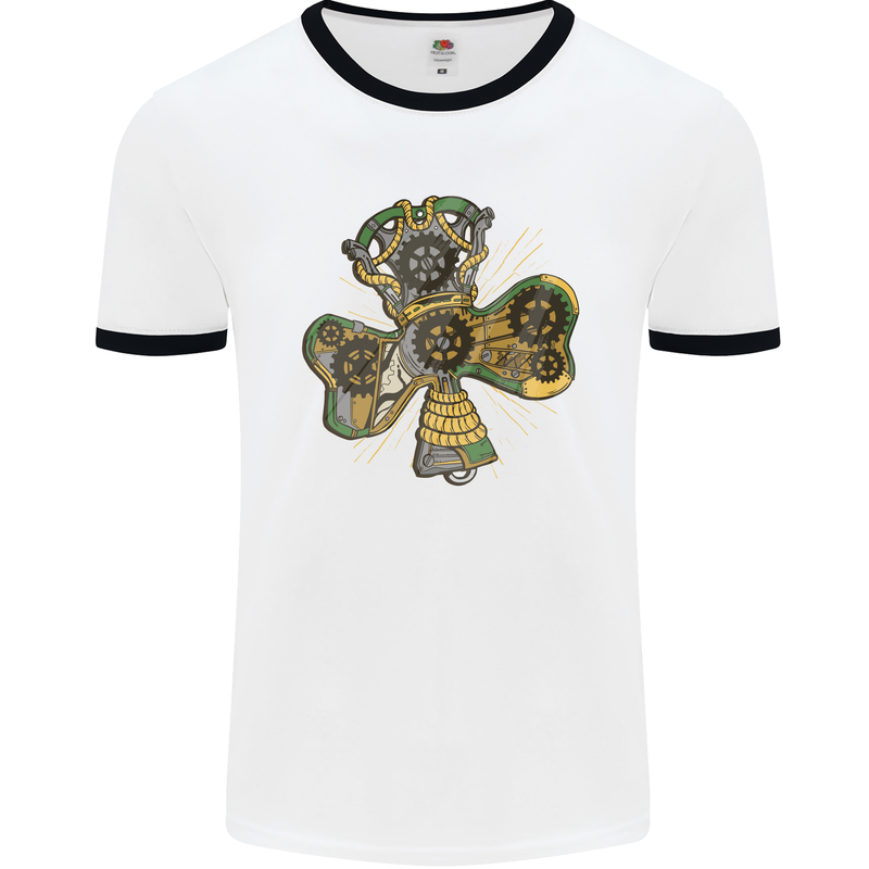 Steampunk Shamrock Mens White Ringer T-Shirt White/Black