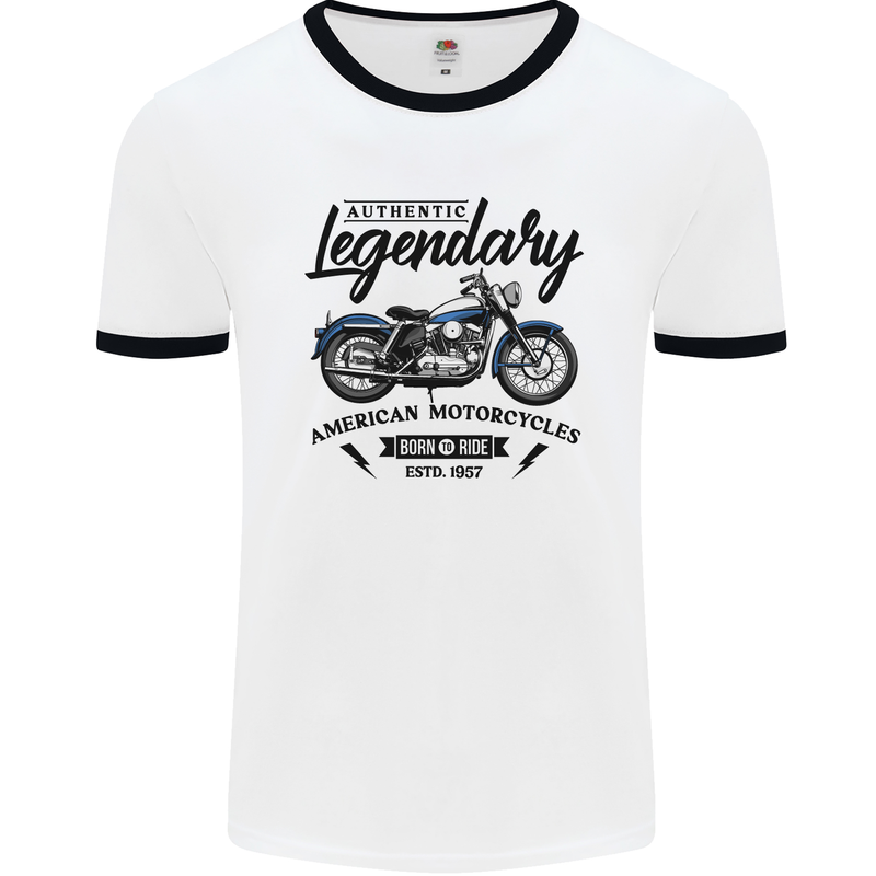 Legendary Motorcycles Biker Cafe Racer Mens White Ringer T-Shirt White/Black