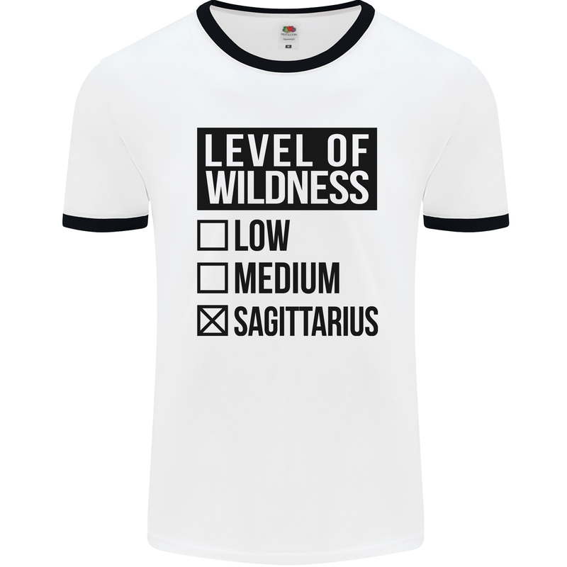 Levels of Wildness Sagittarius Mens White Ringer T-Shirt White/Black