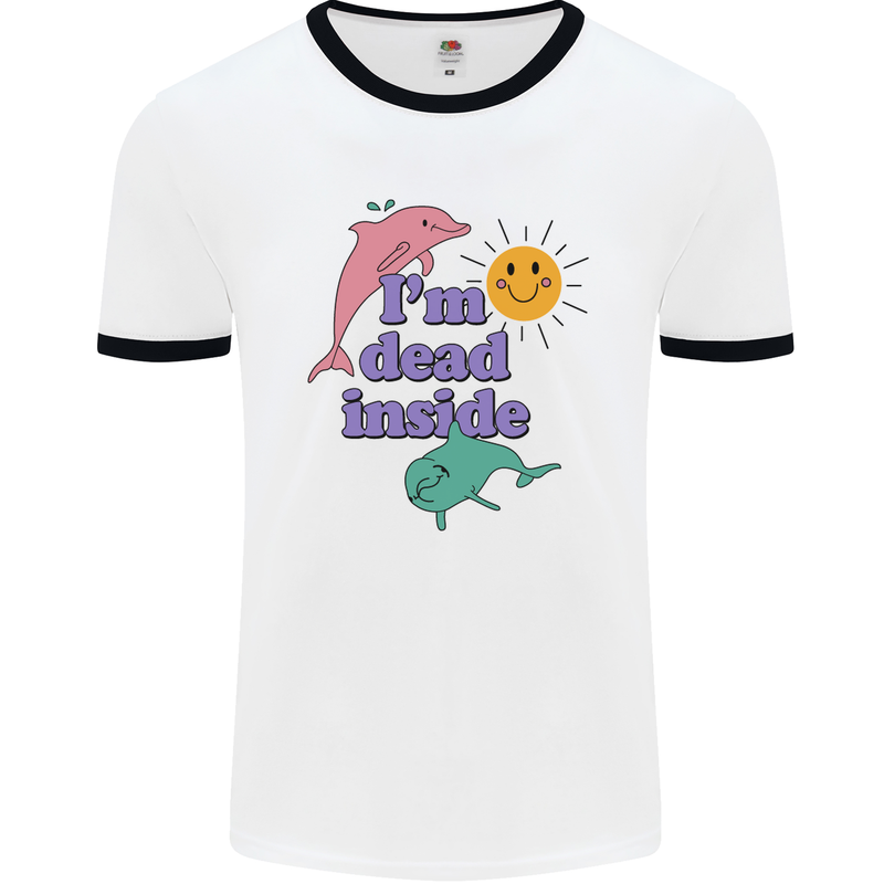 I'm Dead Inside Dolphins Sunrise Mens White Ringer T-Shirt White/Black