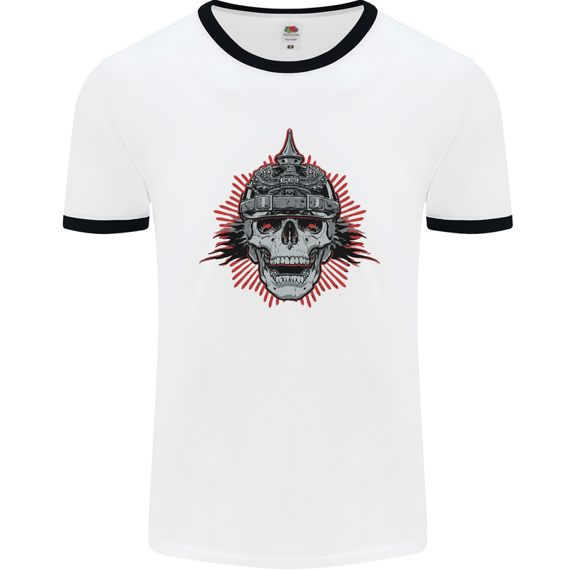 Pickelhaube Skull Prussian Helmet Biker Mens White Ringer T-Shirt White/Black