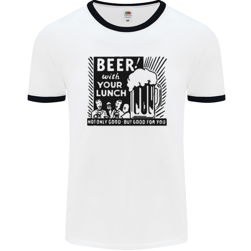 Beer with Your Lunch Funny Alcohol Mens White Ringer T-Shirt White/Black