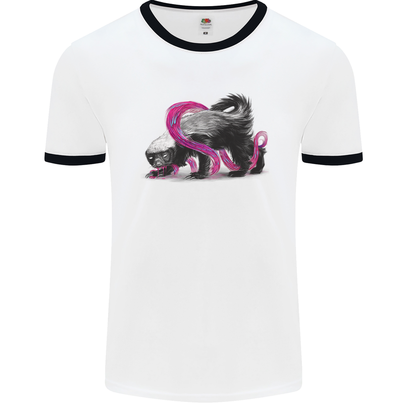 Honey Badger Mens White Ringer T-Shirt White/Black