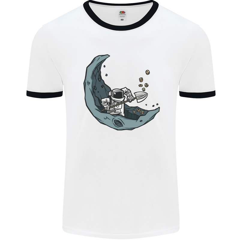 Cryptocurrency Mining the Moon Mens White Ringer T-Shirt White/Black