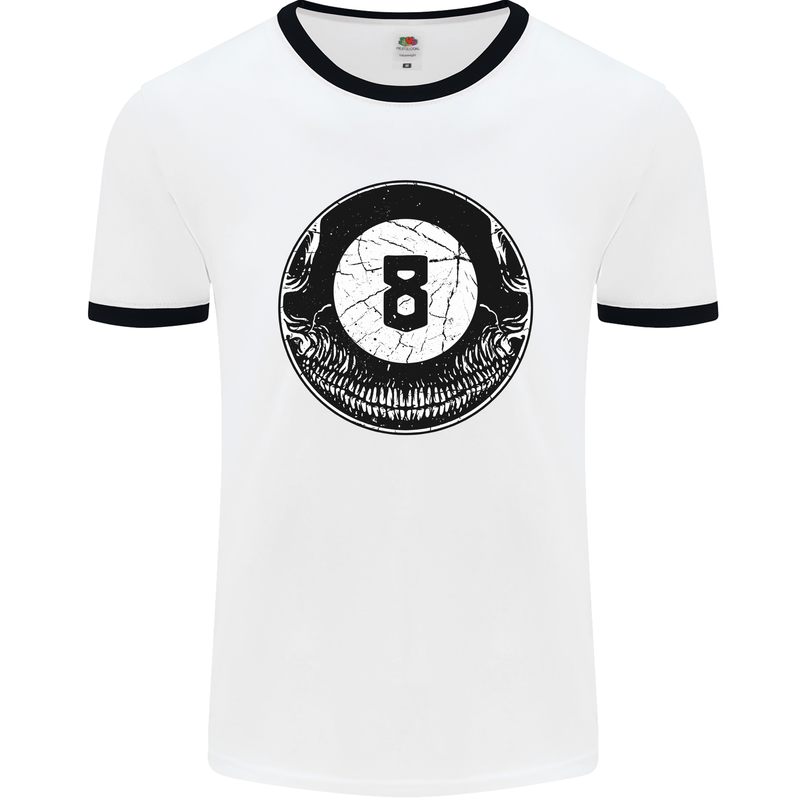 8-Ball Skull Pool Player 9-Ball Mens White Ringer T-Shirt White/Black