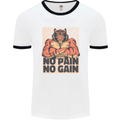 Gym Tiger No Pain No Gain Training Top Mens White Ringer T-Shirt White/Black