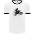 Abstract Motocross Rider Dirt Bike Mens White Ringer T-Shirt White/Black