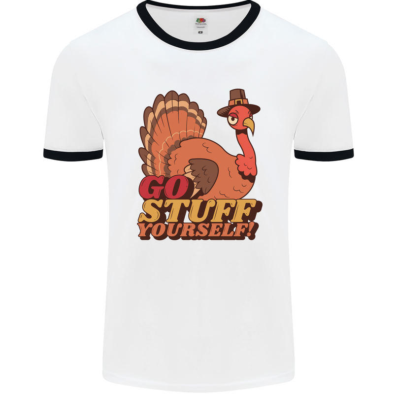 Stuff Yourself Funny Vegetarian Vegan Turkey Mens White Ringer T-Shirt White/Black