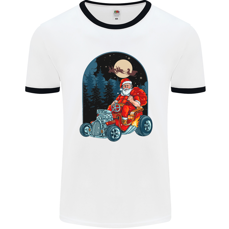 Hot Rod Santa Clause Hotrod Christmas Mens White Ringer T-Shirt White/Black