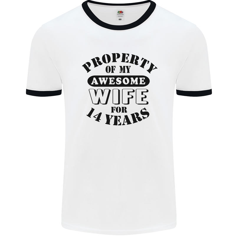 14th Wedding Anniversary 14 Year Funny Wife Mens Ringer T-Shirt White/Black