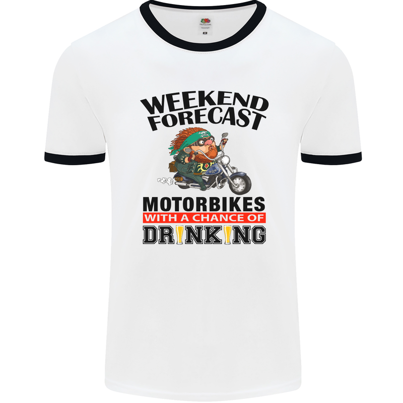 Weekend Forecast Motorbikes Mens White Ringer T-Shirt White/Black