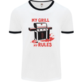 My Grill My Rules Funny BBQ Mens White Ringer T-Shirt White/Black