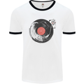 Distressed Vinyl Turntable DJ DJing Mens White Ringer T-Shirt White/Black