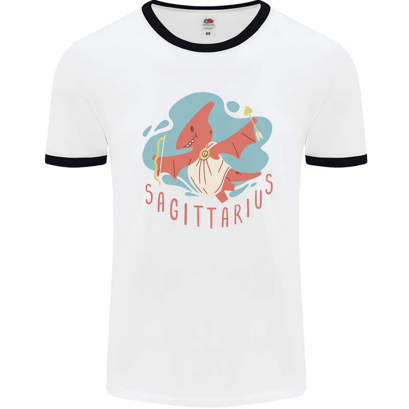 Sagittarius Dinosaur Pterosaurs Star Sign Mens Ringer T-Shirt White/Black