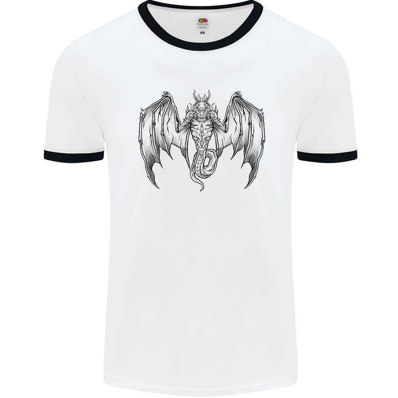 Serpent Dragon Gothic Fantasy Heavy Metal Mens White Ringer T-Shirt White/Black