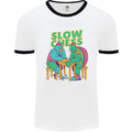 Slow Chess Funny Tortoise & Cock Mens White Ringer T-Shirt White/Black