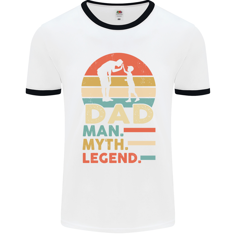 Dad Man Myth Legend Funny Fathers Day Mens Ringer T-Shirt White/Black