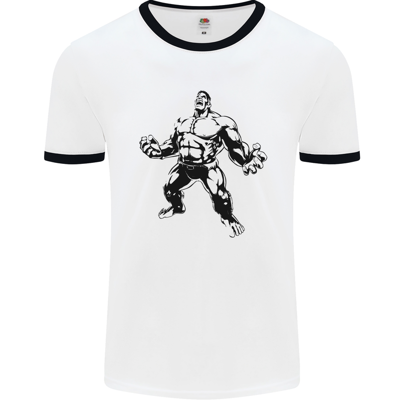 Muscle Man Gym Training Top Bodybuilding Mens White Ringer T-Shirt White/Black