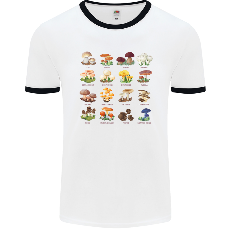 Mushroom Species Mens White Ringer T-Shirt White/Black