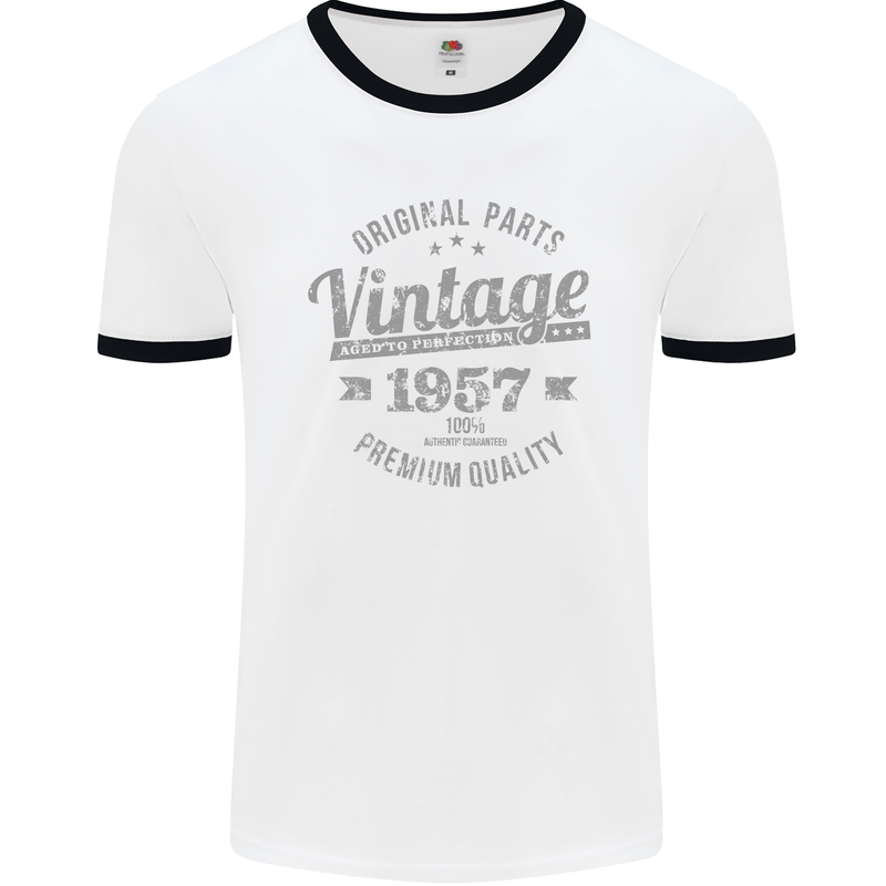 Vintage Year 66th Birthday 1957 Mens Ringer T-Shirt White/Black