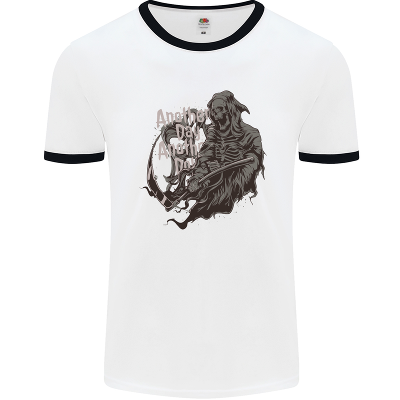 Another Day Another Dollar Grim Reaper Mens White Ringer T-Shirt White/Black