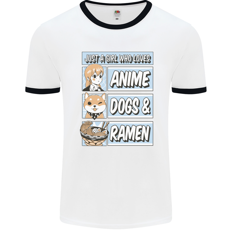 A Girl Who Loves Anime Dogs & Ramen Mens Ringer T-Shirt White/Black