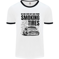 Car Drifting Burning Tires Mens Ringer T-Shirt White/Black