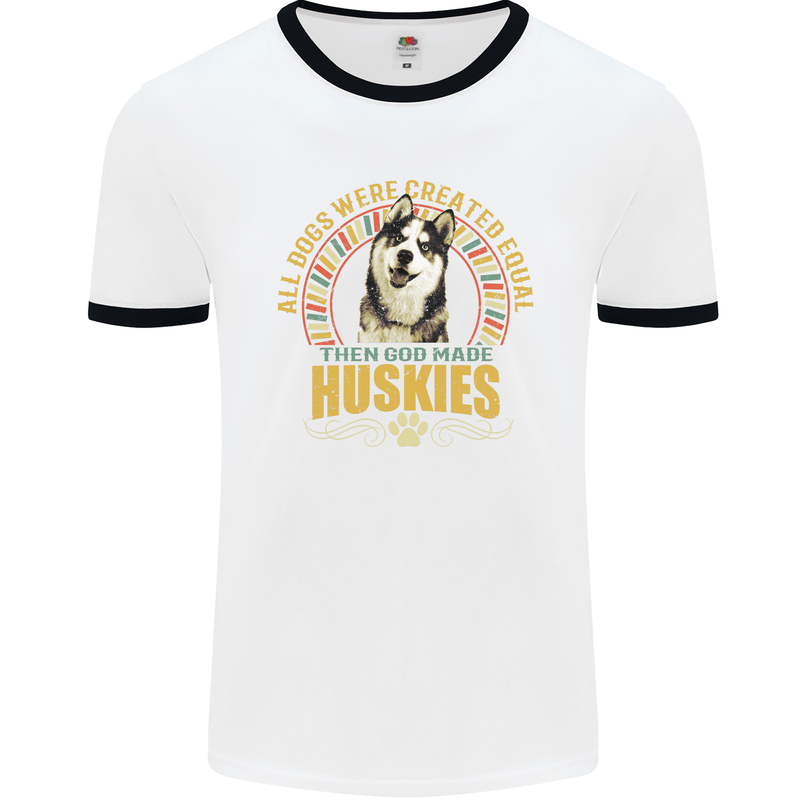 A Huskies Dog Mens Ringer T-Shirt White/Black