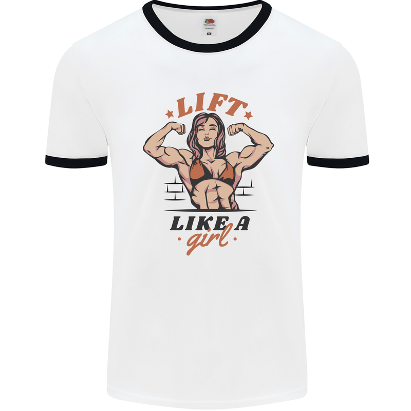 Lift Like a Girl Female Bodybuilding Mens Ringer T-Shirt White/Black