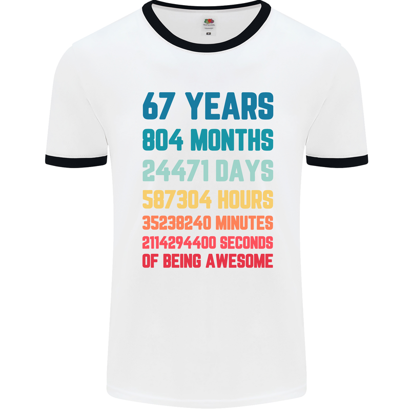 67th Birthday 67 Year Old Mens Ringer T-Shirt White/Black